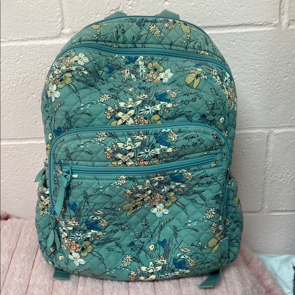 Vera Bradley Green Quilted Backpack with Floral Design. In great condition.